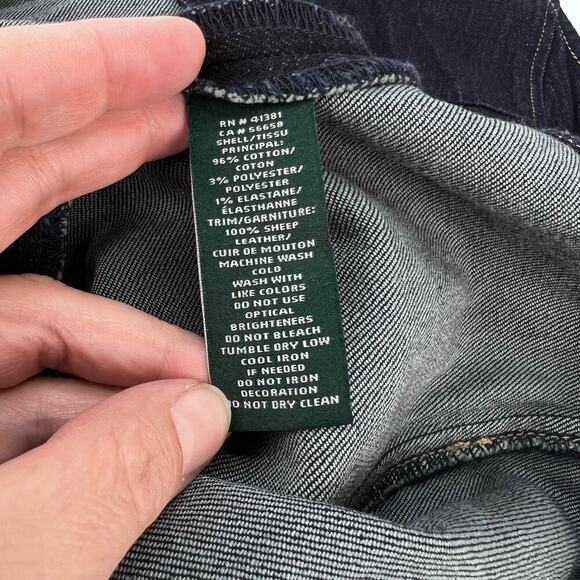 Ralph Lauren Dianva Women's Dark Wash Denim Shift Sheep Leather Trim Dress 10 - Picture 9 of 11